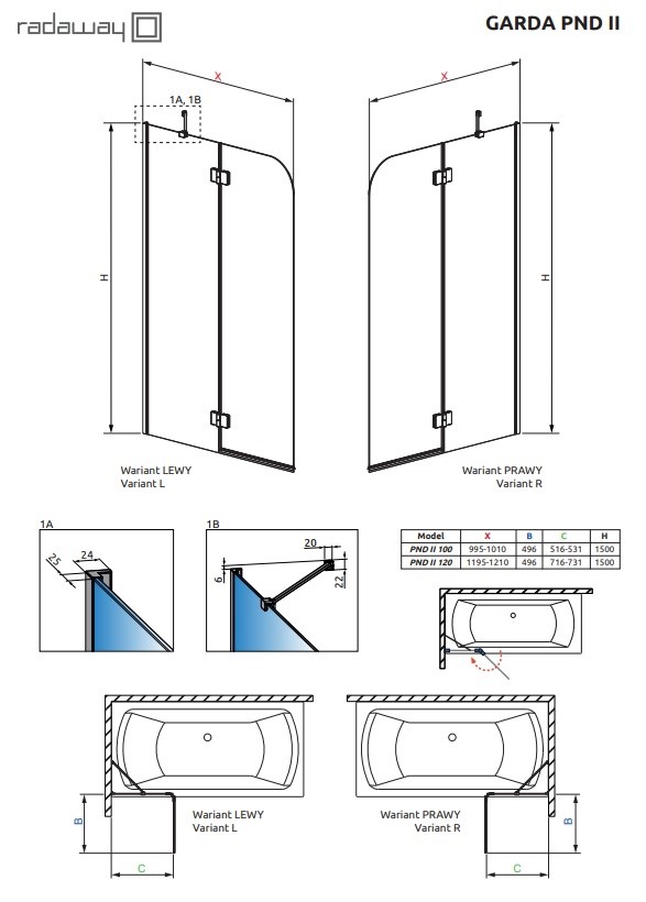 Шторка для ванни Garda Black PND II R 100x150 RADAWAY - Зображення 188598605-34c9f.jpg