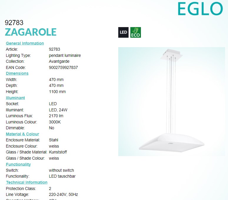 Люстра ZAGAROLE LED (92783), EGLO - Зображення 1888587-b3299.jpg