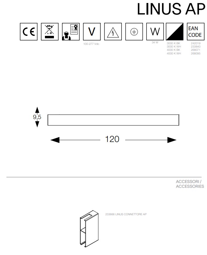 Світильник LINUS AP BK 4000K (268071), IDEAL LUX - Зображення 1889640-8f132.jpg