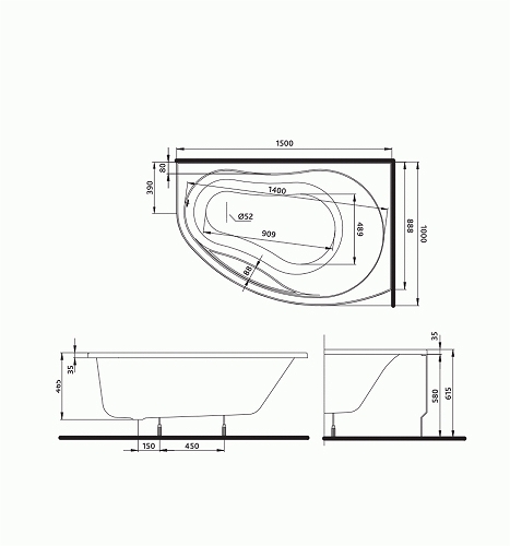 Ванна асиметрична права Promise 150x100, Kolo - Зображення 189106-1a60f.jpg