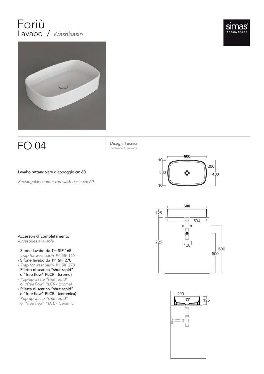 Умивальник 60 FORIU FO04 Glossy White SIMAS - Зображення 1891149-1dcb5.jpg
