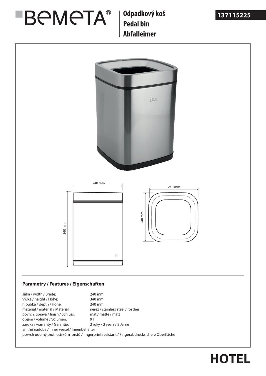 Відро для сміття 9 л Hotel (137115225), Bemeta - Зображення 1893389-55f14.jpg
