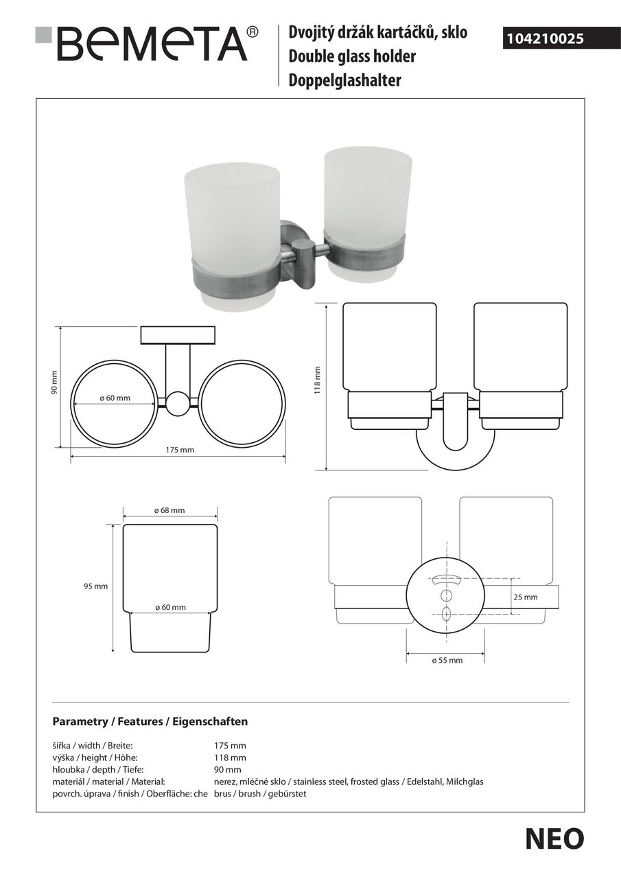 Стакан з подвійним тримачем Neo (104210025), Bemeta - Зображення 1893407-0c931.jpg