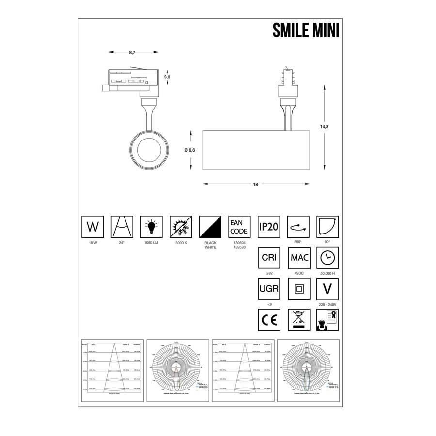 Трековий світильник SMILE 15W CRI90 24° 3000K BK (189604), IDEAL LUX - Зображення 189604_.jpg