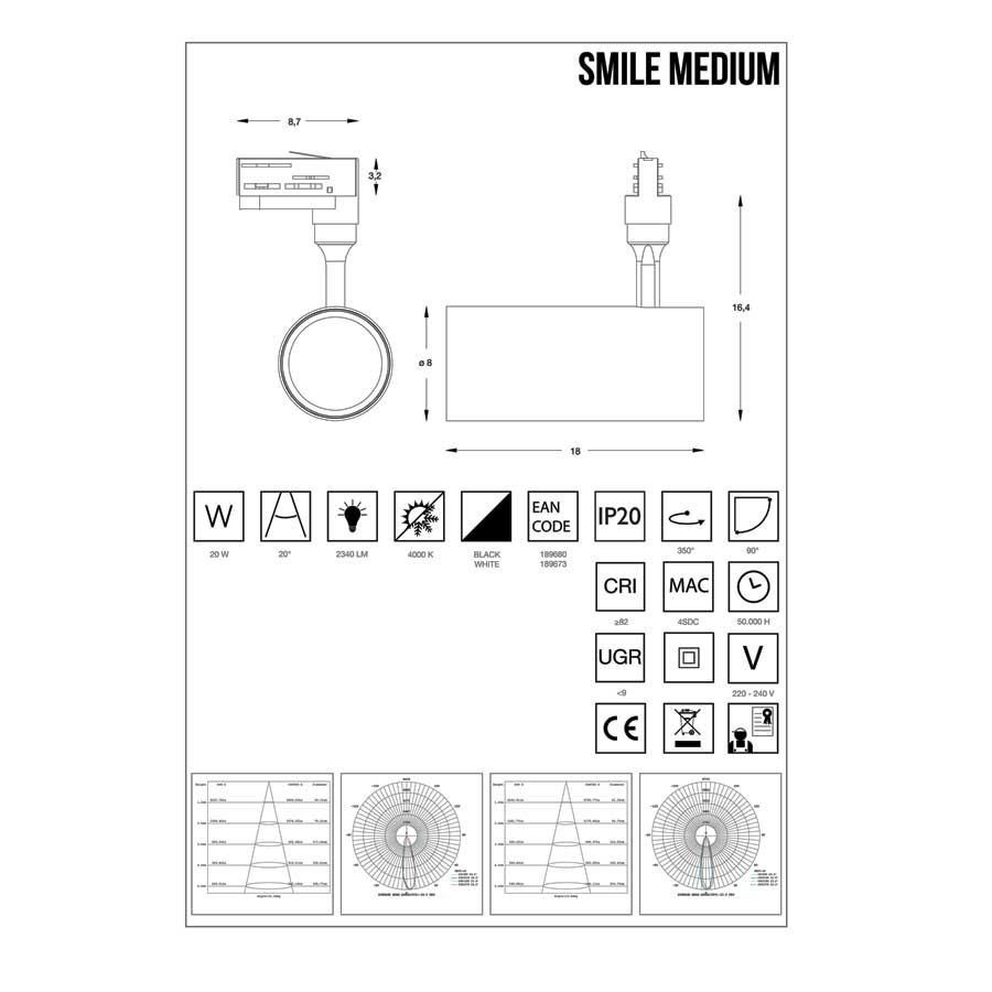 Трековий світильник SMILE 20W CRI80 24° 3000K BK (189642), IDEAL LUX - Зображення 189642_.jpg