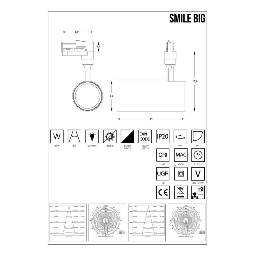 Трековий світильник SMILE 30W CRI90 24° 3000K WH (189710), IDEAL LUX - Зображення 189727_.jpg