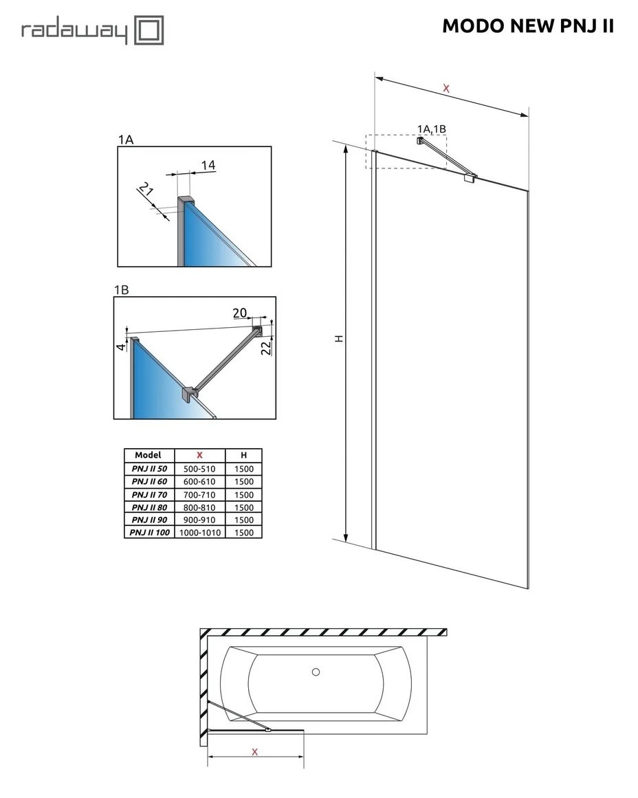Шторка для ванни Modo New PNJ II Brushed Gold 70 RADAWAY - Зображення 189786747-0f672.jpg