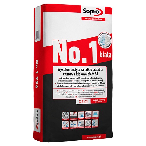 Клей для плитки Sopro №1 996 білий (22,5 кг) - Зображення