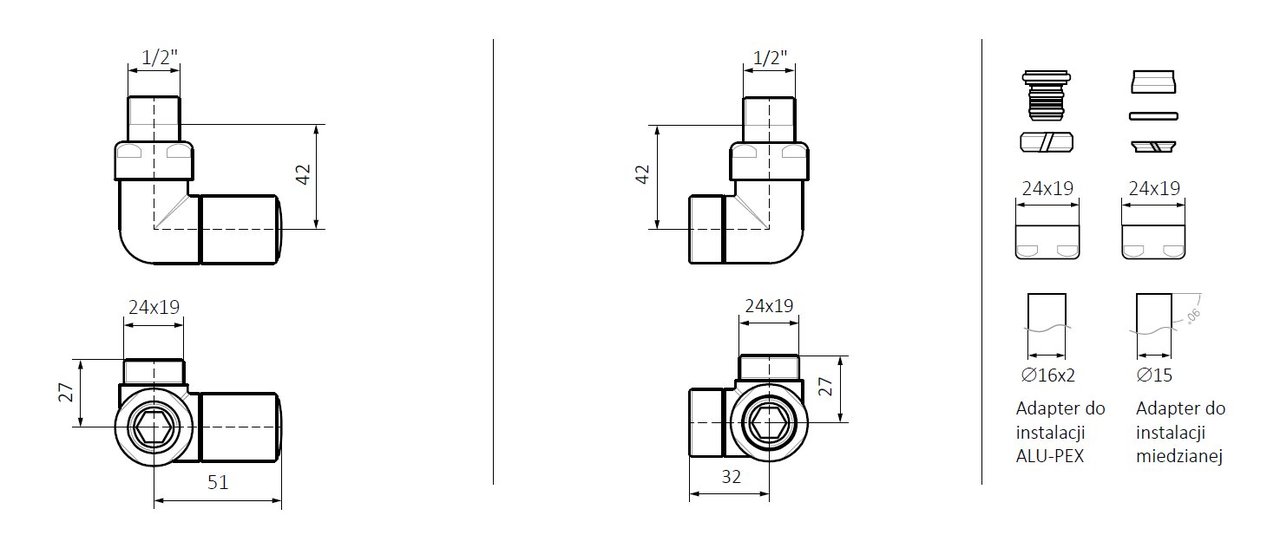 Набір вентилів трьохосьовий регулюючий лівий хром Terma - Зображення 1898878-643e6.jpg
