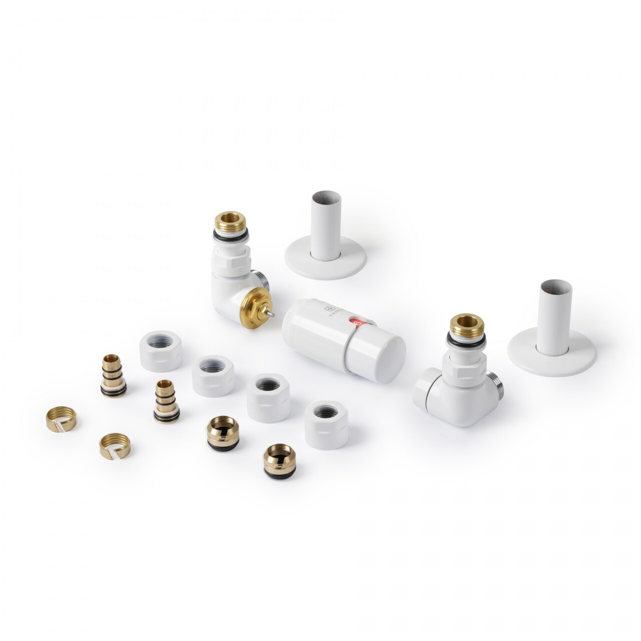 Набір вентилів трьохосьовий термостатичний правий білий мат Vision All in One Terma - Зображення