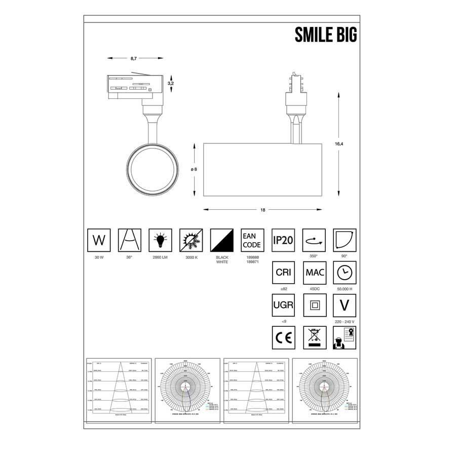 Трековий світильник SMILE 30W CRI80 36° 4000K BK (189901), IDEAL LUX - Зображення 189888_.jpg