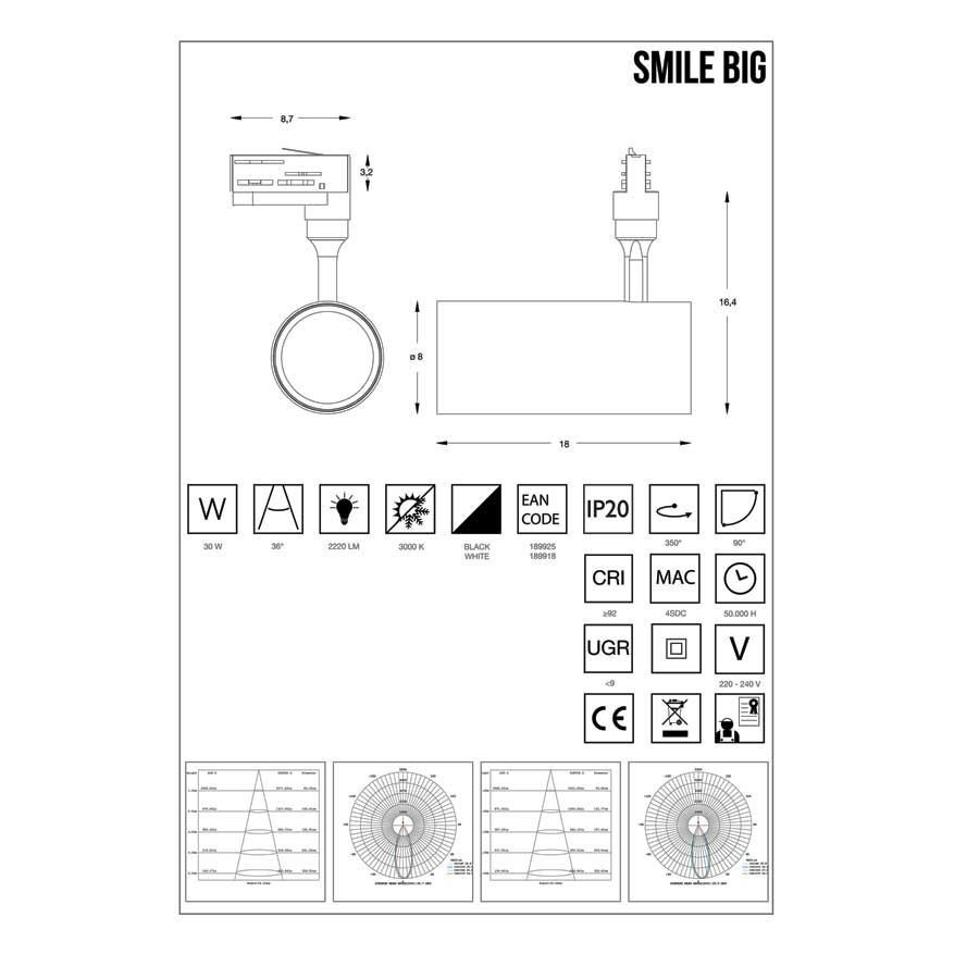 Трековий світильник SMILE 30W CRI90 36° 3000K BK (189925), IDEAL LUX - Зображення 189925_.jpg