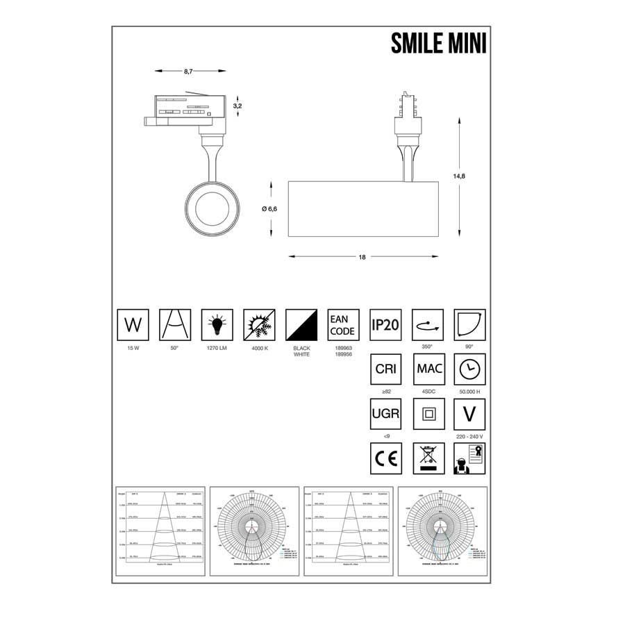 Трековий світильник SMILE 15W CRI80 50° 3000K WH (189932), IDEAL LUX - Зображення 189949_.jpg