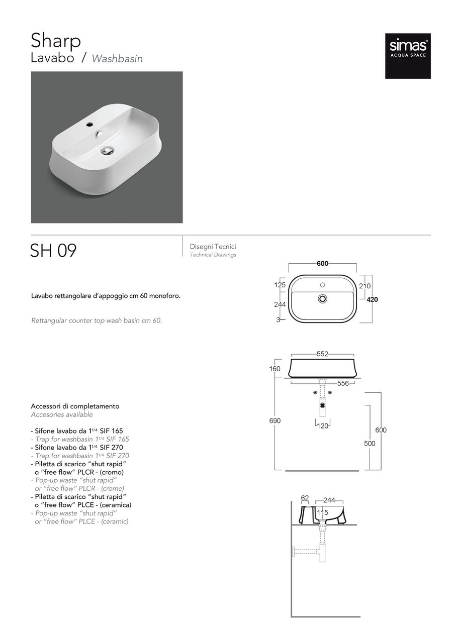Умывальник SH 09 Sharp (SH09NM) Black matt, SIMAS - Зображення 1900219-440b1.jpg
