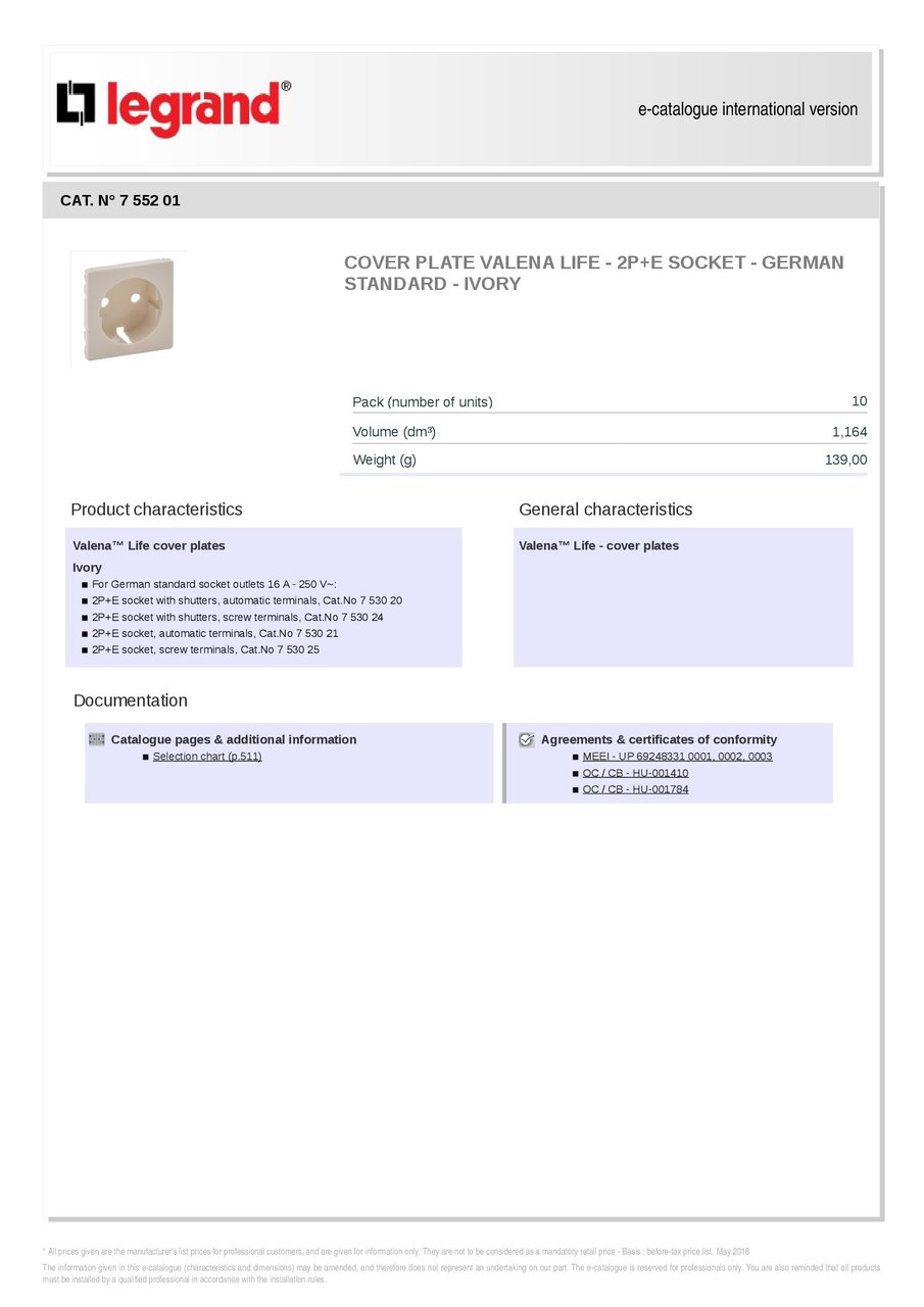 Накладка розетки 2P+E Valena Life Ivory 755201 Legrand - Зображення 1900580-f8f0d.jpg