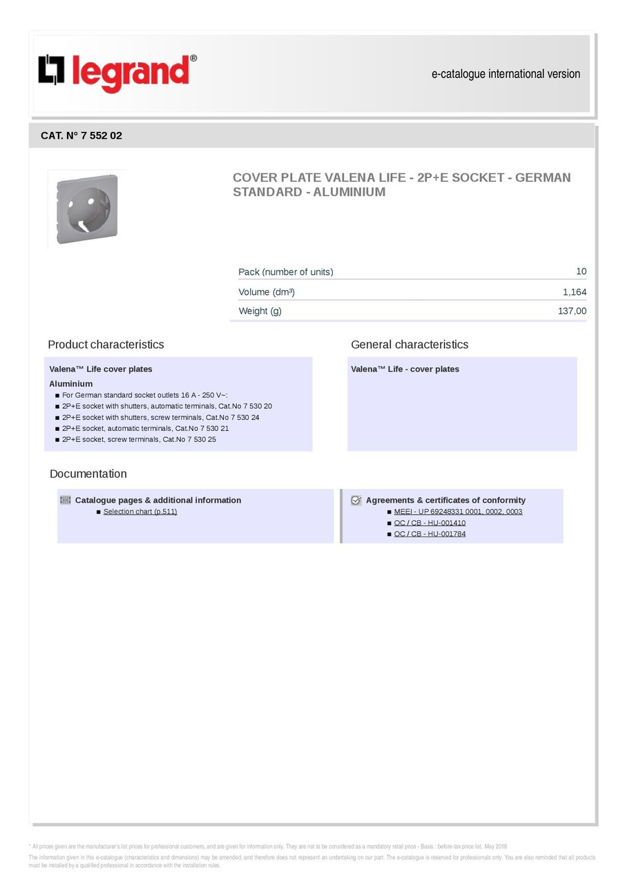 Накладка розетки 2P+E Valena Life Aluminium 755202 Legrand - Зображення 1900582-1e4d1.jpg