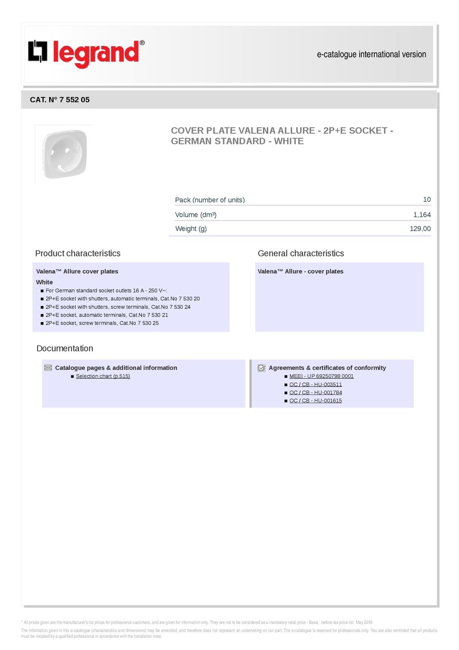 Накладка розетки 2P+E Valena Allure White 755205 Legrand - Зображення 1900586-39f06.jpg