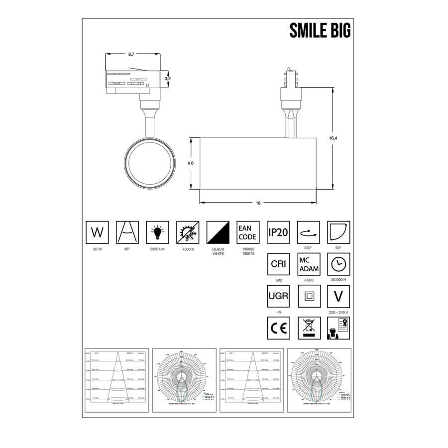 Трековий світильник SMILE 30W CRI80 50° 4000K WH (190075), IDEAL LUX - Зображення 190082_.jpg