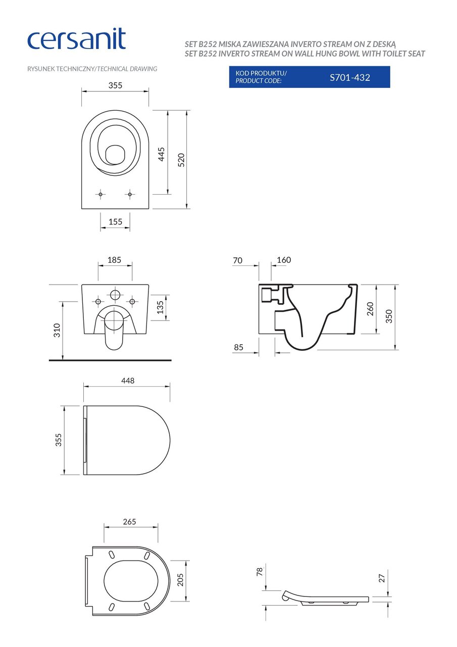 Унітаз підвісний Inverto B252 StreamOn з кришкою дюропласт Slim Wrap Cersanit - Зображення 1901008-1c83a.jpg