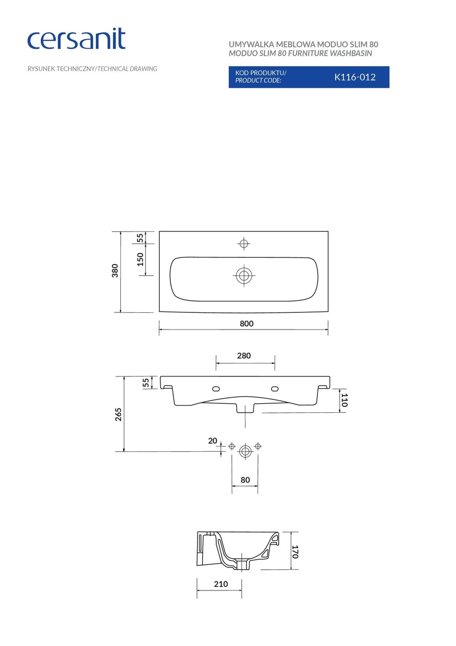 Умивальник меблевий Moduo Slim 80 Cersanit - Зображення 1901028-f0924.jpg