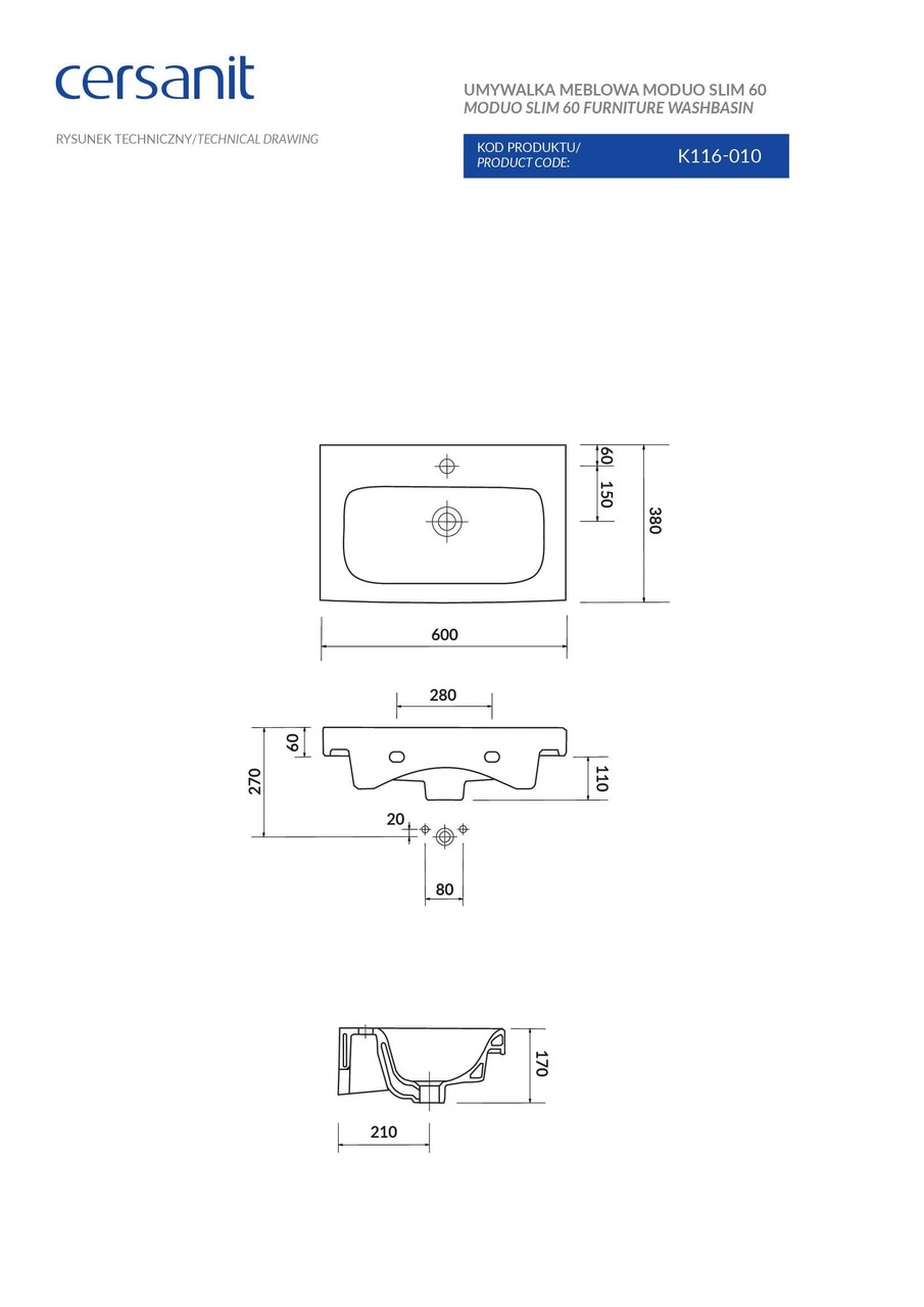Умивальник меблевий Moduo Slim 60 Cersanit - Зображення 1901030-55567.jpg