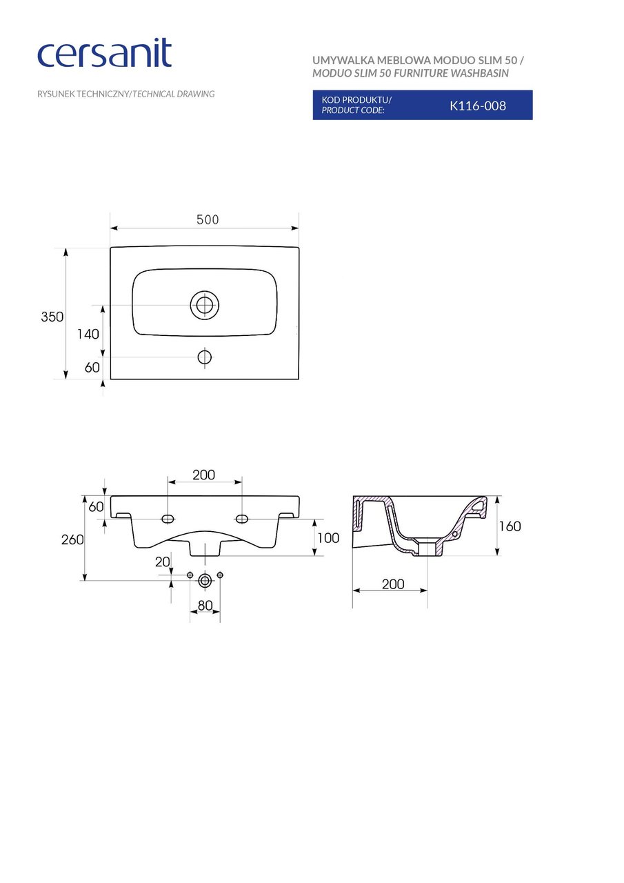 Умивальник меблевий Moduo Slim 50 Cersanit - Зображення 1901032-20680.jpg