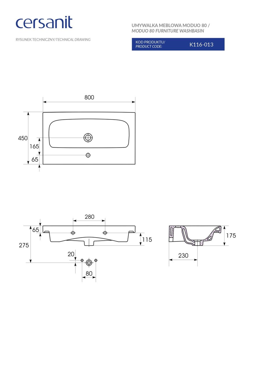 Умывальник мебельный Moduo 80 Cersanit - Зображення 1901034-4c330.jpg
