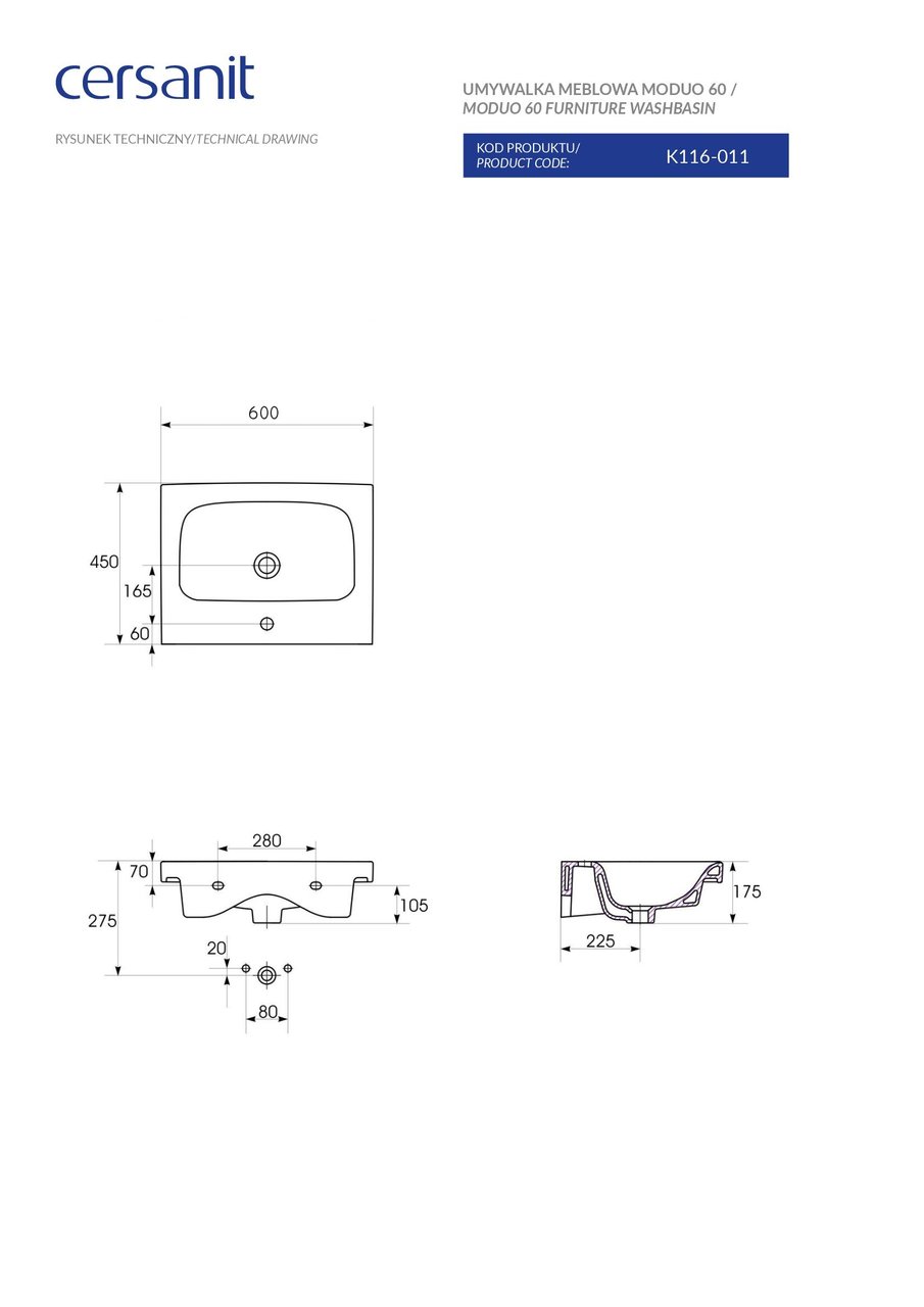 Умивальник меблевий Moduo 60 Cersanit - Зображення 1901036-0368f.jpg