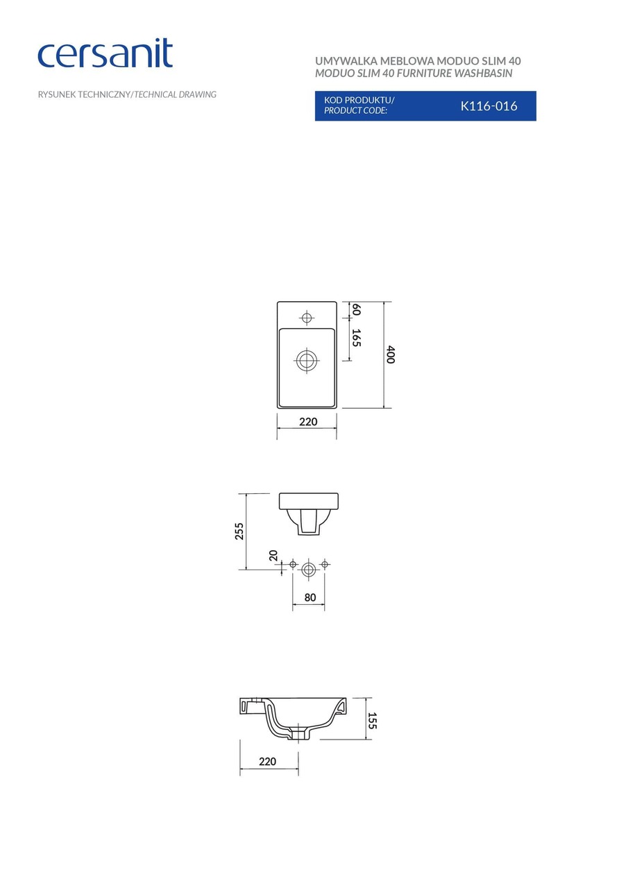 Умивальник меблевий Moduo 40 Cersanit - Зображення 1901040-3a509.jpg