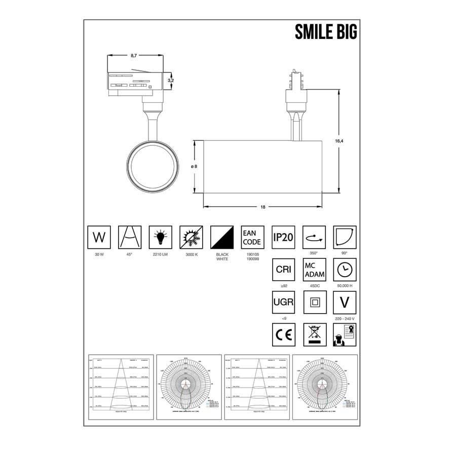 Трековий світильник SMILE 30W CRI90 50° 3000K BK (190105), IDEAL LUX - Зображення 190105_.jpg