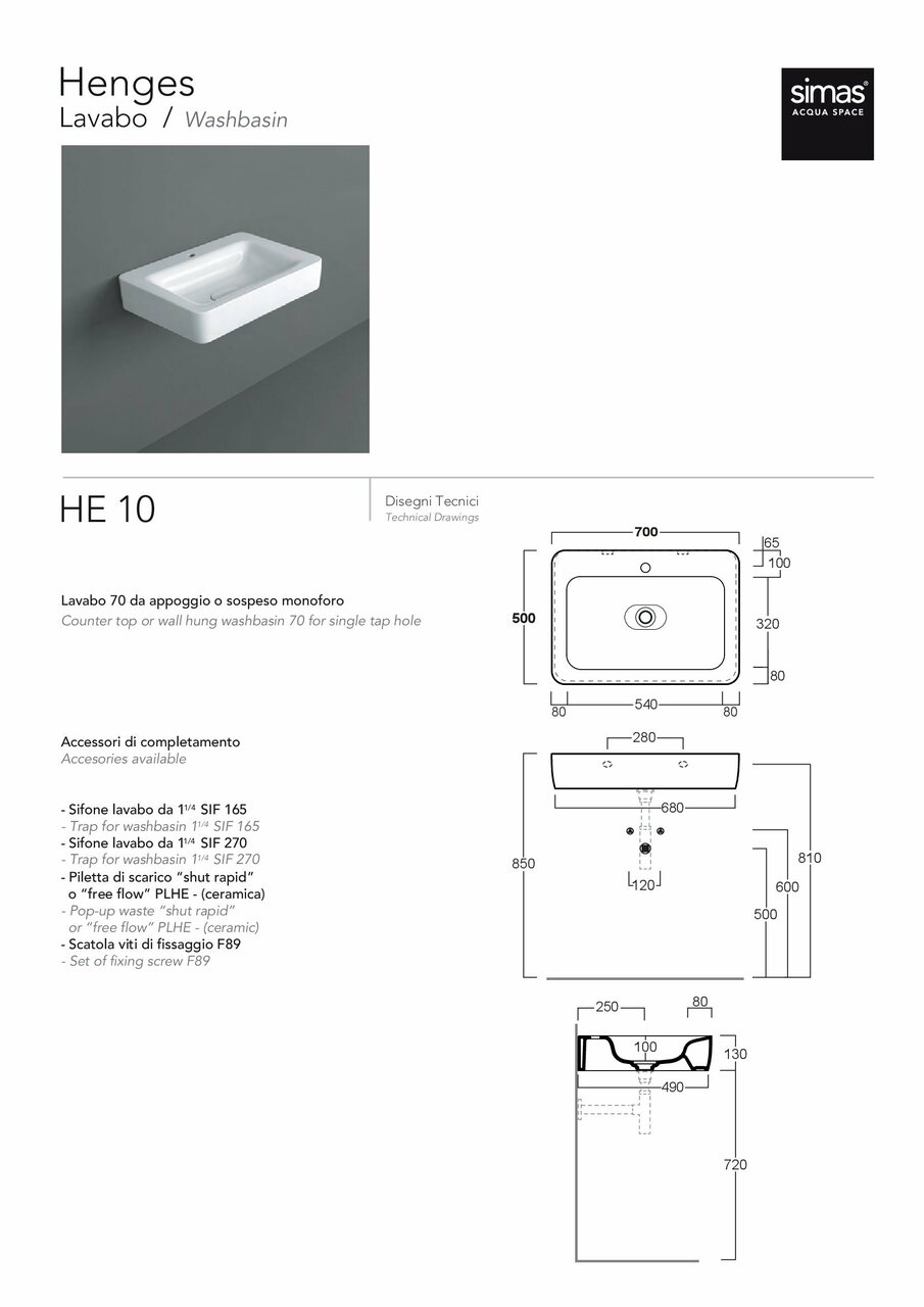 Умивальник HE 10 Henges Glossy white SIMAS - Зображення 1905208-35bab.jpg