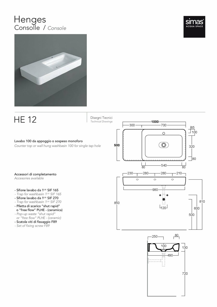 Умивальник HE 12 Henges Glossy white SIMAS - Зображення 1905210-8beb8.jpg