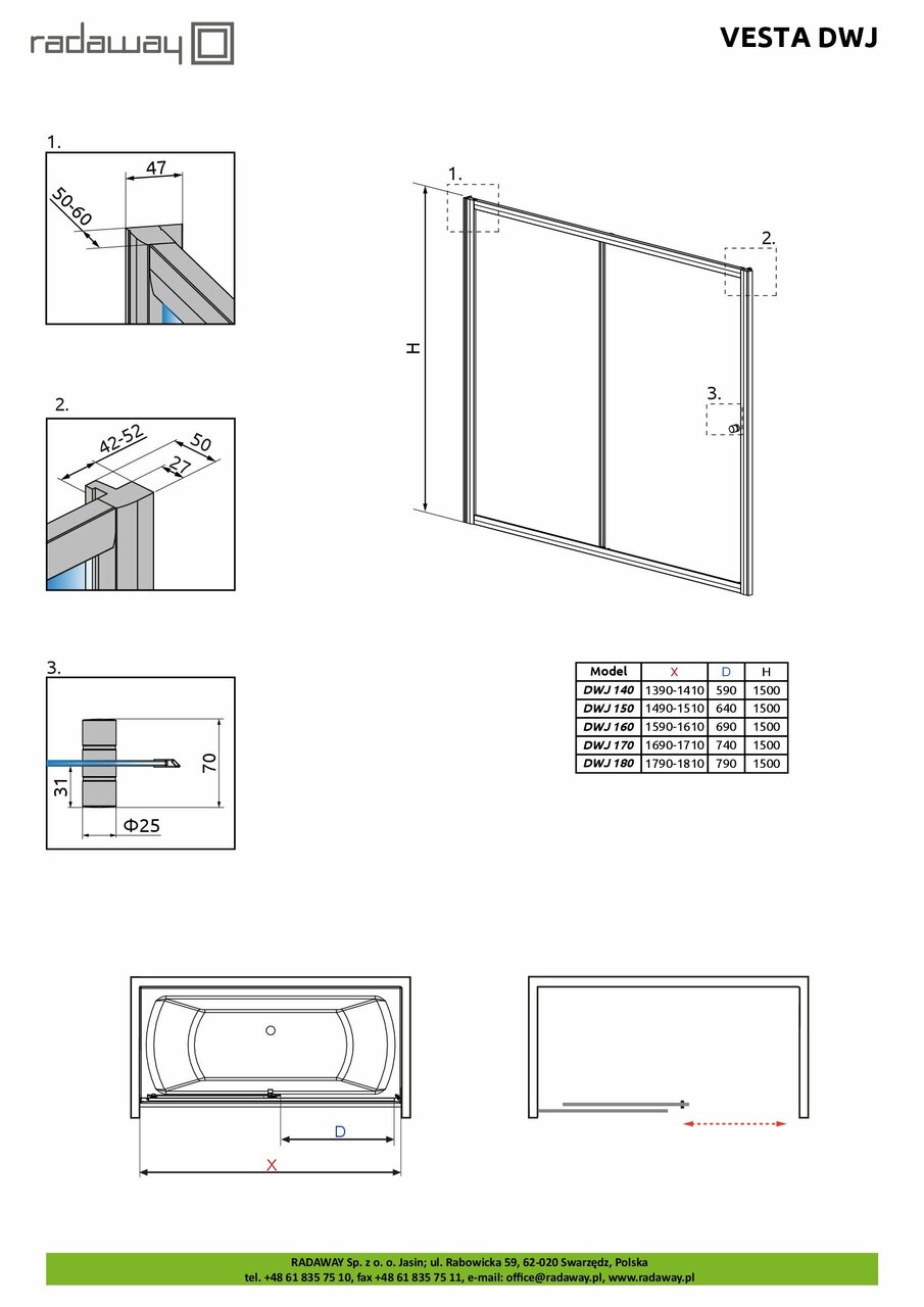 Двері для ванни Vesta DWJ 160 RADAWAY - Зображення 1906782-4da4d.jpg