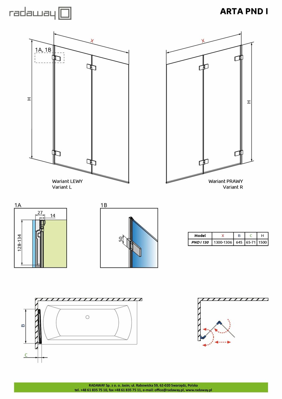 Шторка для ванни Arta PND I 130 R RADAWAY - Зображення 1907936-4e849.jpg