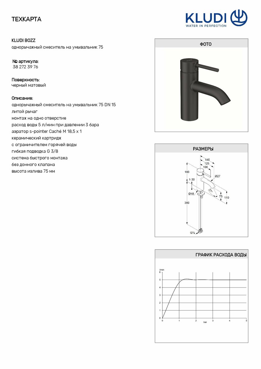 Змішувач для умивальника 75 DN 15 Bozz (382723976) чорний Kludi - Зображення 1909464-811d3.jpg