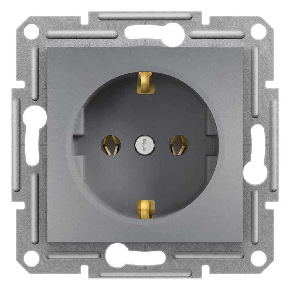 Розетка с заземлением Сталь ASFORA (EPH2900162), Schneider Electric - Зображення