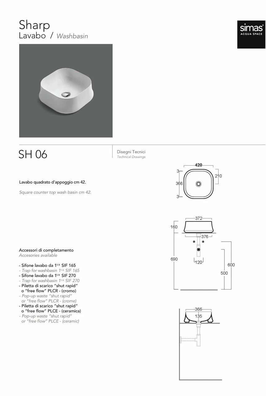 Умивальник SH 06 Sharp Navy matt SIMAS - Зображення 1915266-f164a.jpg
