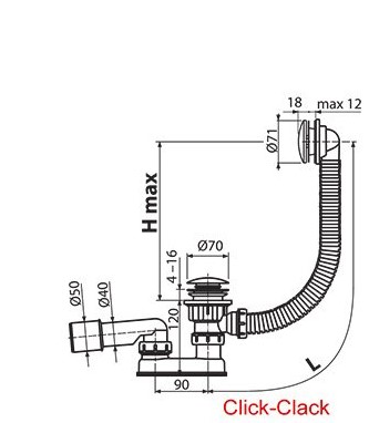 Сифон для ванни click-clack 570 Black X01746 RAVAK - Зображення 1915388-26c7a.jpg