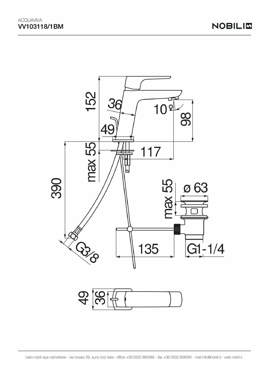 Змішувач для умивальника Acquaviva Velvet Black (VV103118-1BM), Nobili - Зображення 1915428-314f5.jpg