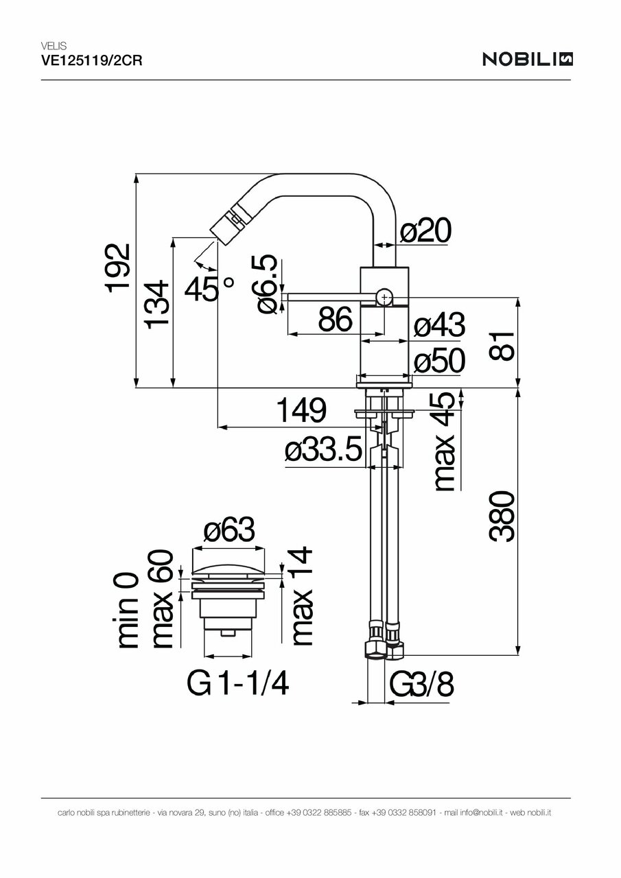 Змішувач для біде Velis (VE125119-2CR), Nobili - Зображення 1915430-43746.jpg