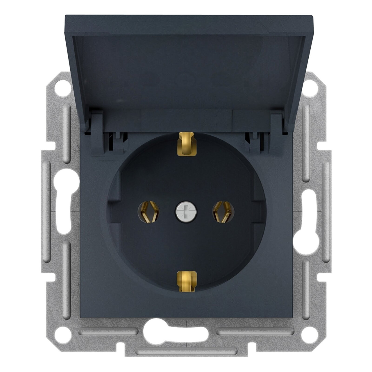 Розетка з заземленням, з кришкою Антрацит ASFORA (EPH3100171), Schneider Electric - Зображення