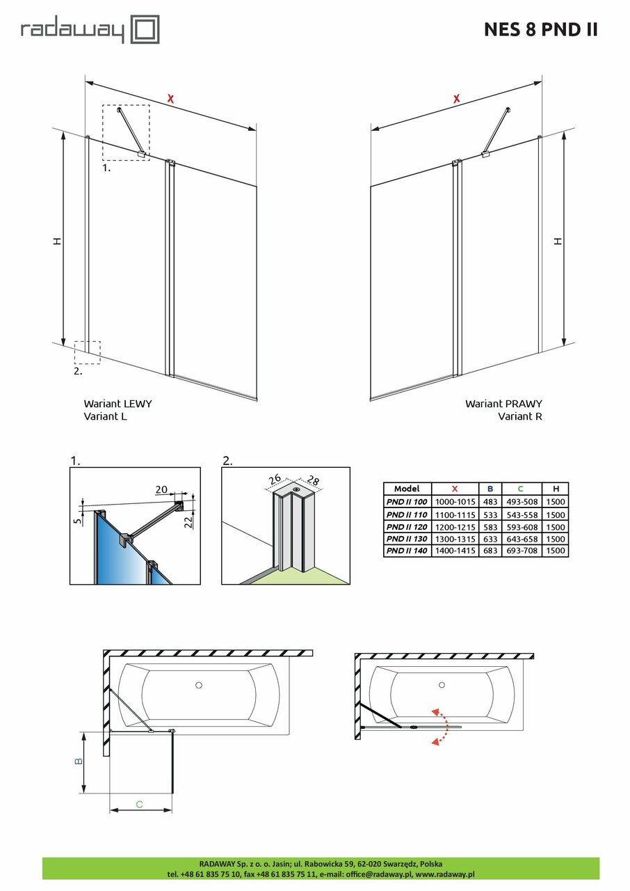 Шторка для ванни NES 8 Black PND II 110 L RADAWAY - Зображення 1921671-60325.jpg