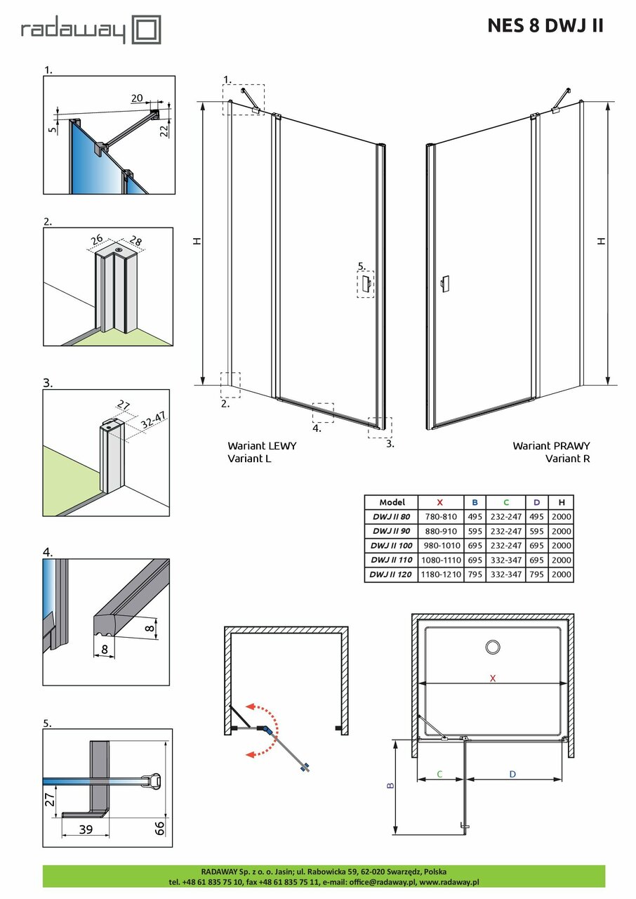 Душові двері NES 8 Black DWJ II 120 L RADAWAY - Зображення 1921741-87d75.jpg