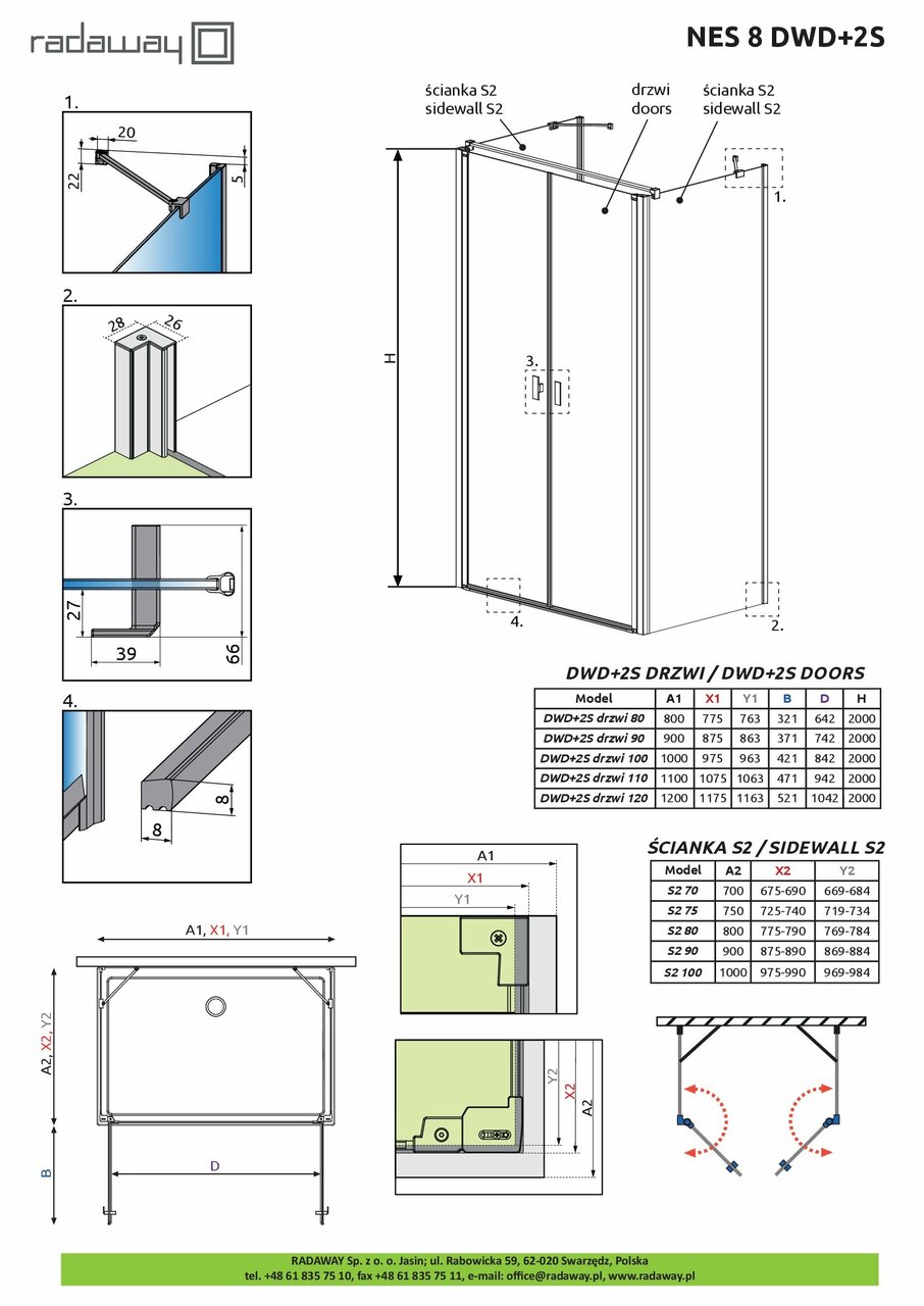 Душові двері NES 8 DWD+2S 120 RADAWAY - Зображення 1921837-2dd73.jpg