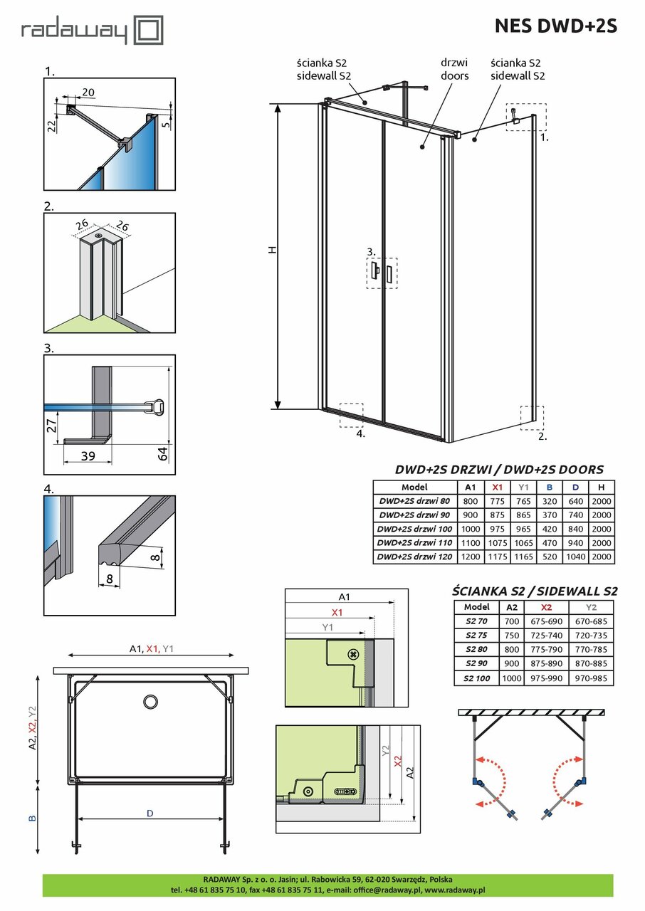Душові двері NES Black DWD+2S 110 RADAWAY - Зображення 1921897-0fa15.jpg