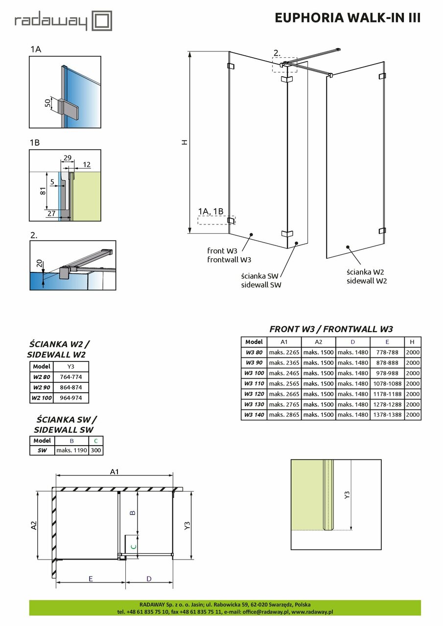 Фронтальна стінка Euphoria Walk-in III W3 80 RADAWAY - Зображення 1922009-53cac.jpg