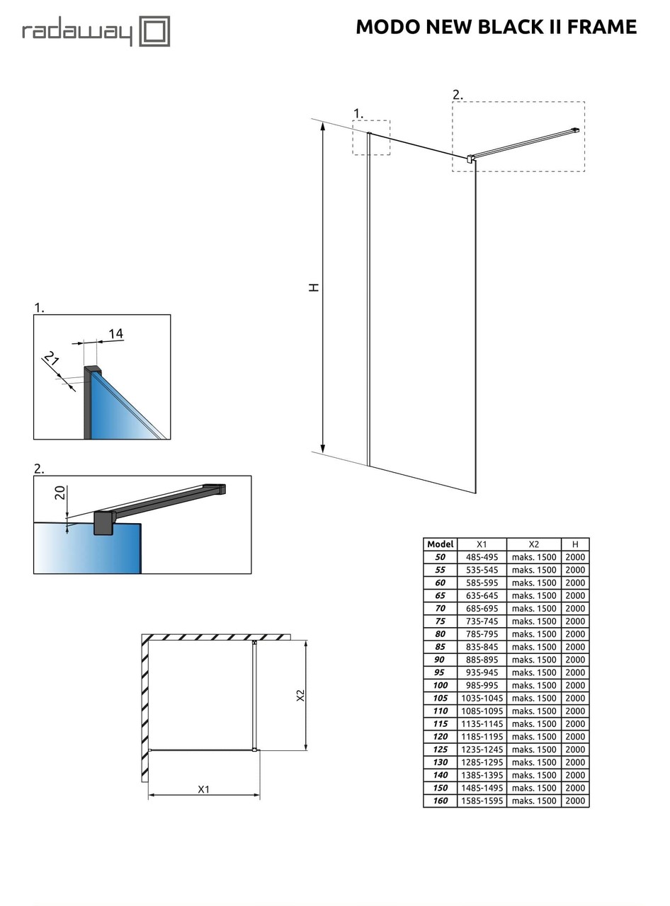 Душова стінка Modo New Black II 150 Frame RADAWAY - Зображення 1922617-6dcff.jpg