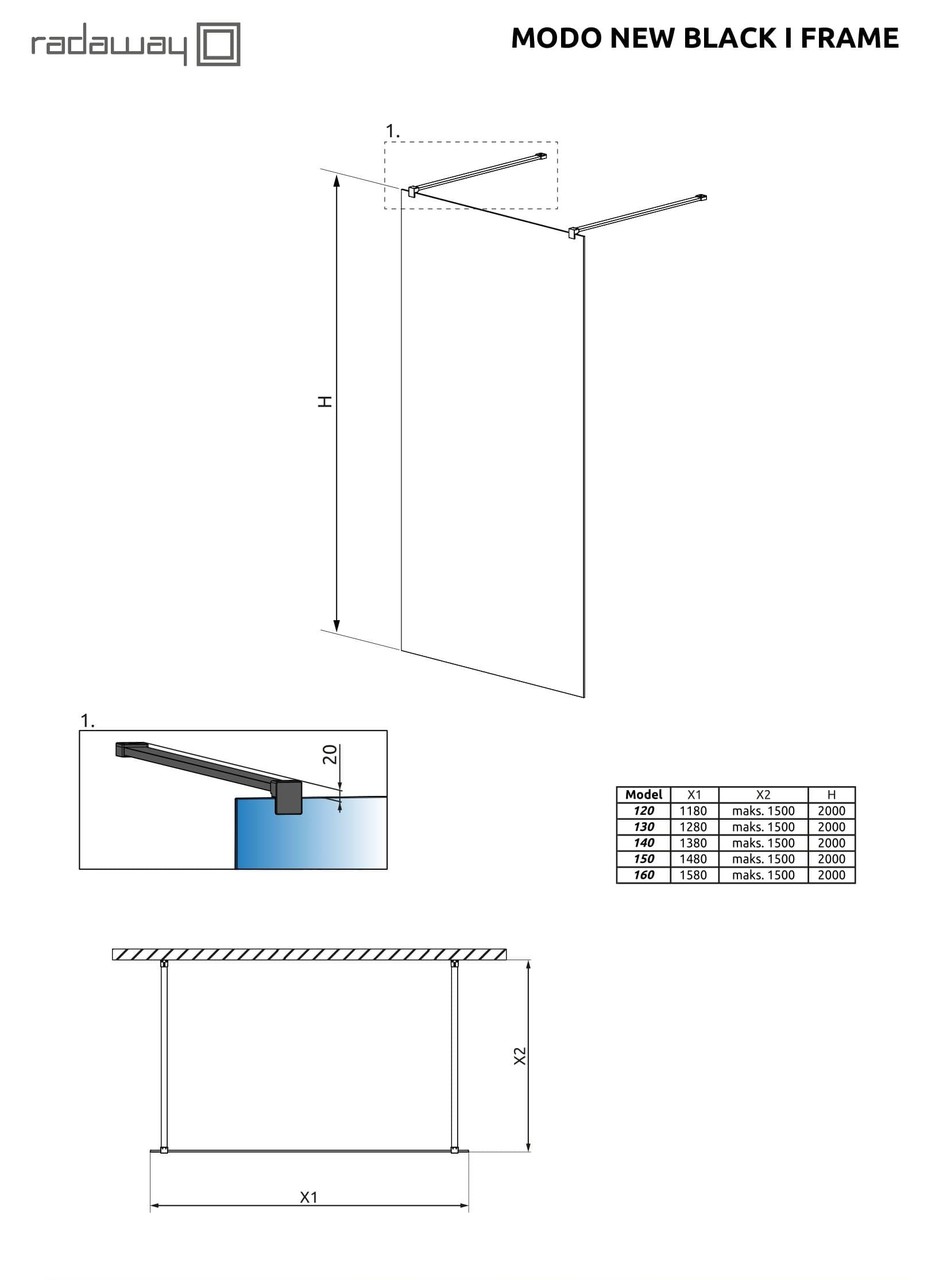 Душова стінка Modo New Black I 160 Frame RADAWAY - Зображення 1922621-73048.jpg