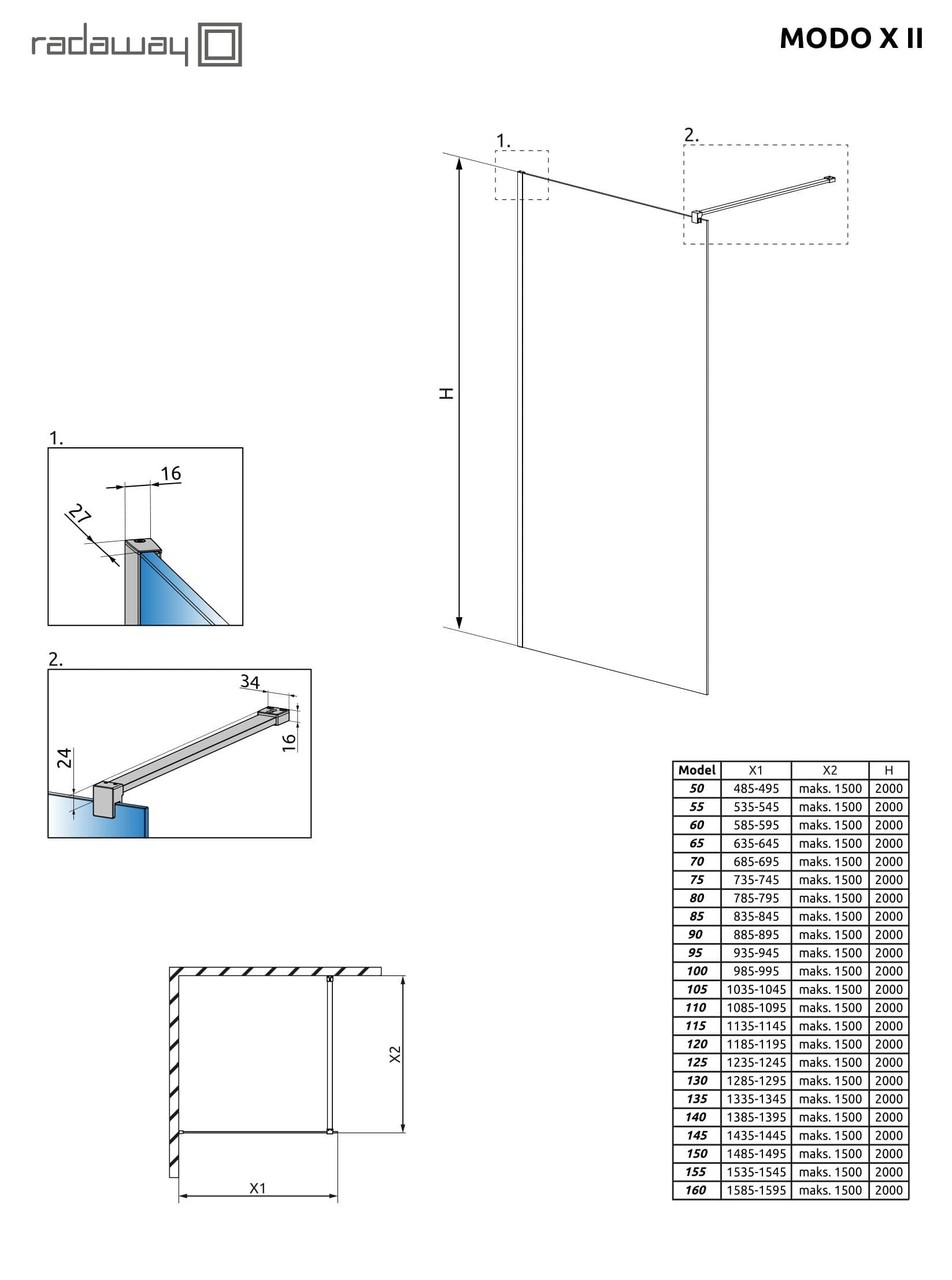 Душова стінка Modo X II 1001-1600x2001-2500 RADAWAY - Зображення 1922709-cfe07.jpg