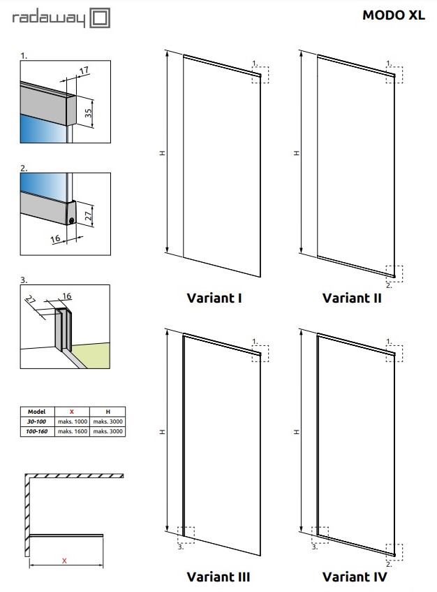 Душевая стенка Modo X Black II 300-1000x2501-3000 RADAWAY - Зображення 1922739-d8339.jpg